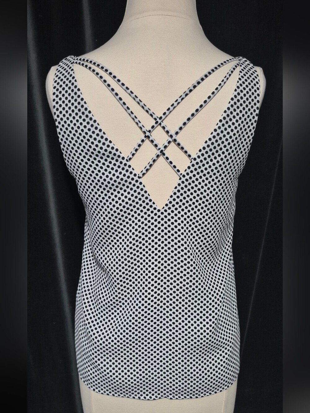 Express Black & White Polka Dot Crisscross Strap Camisole (Box B) - Picture 3 of 6